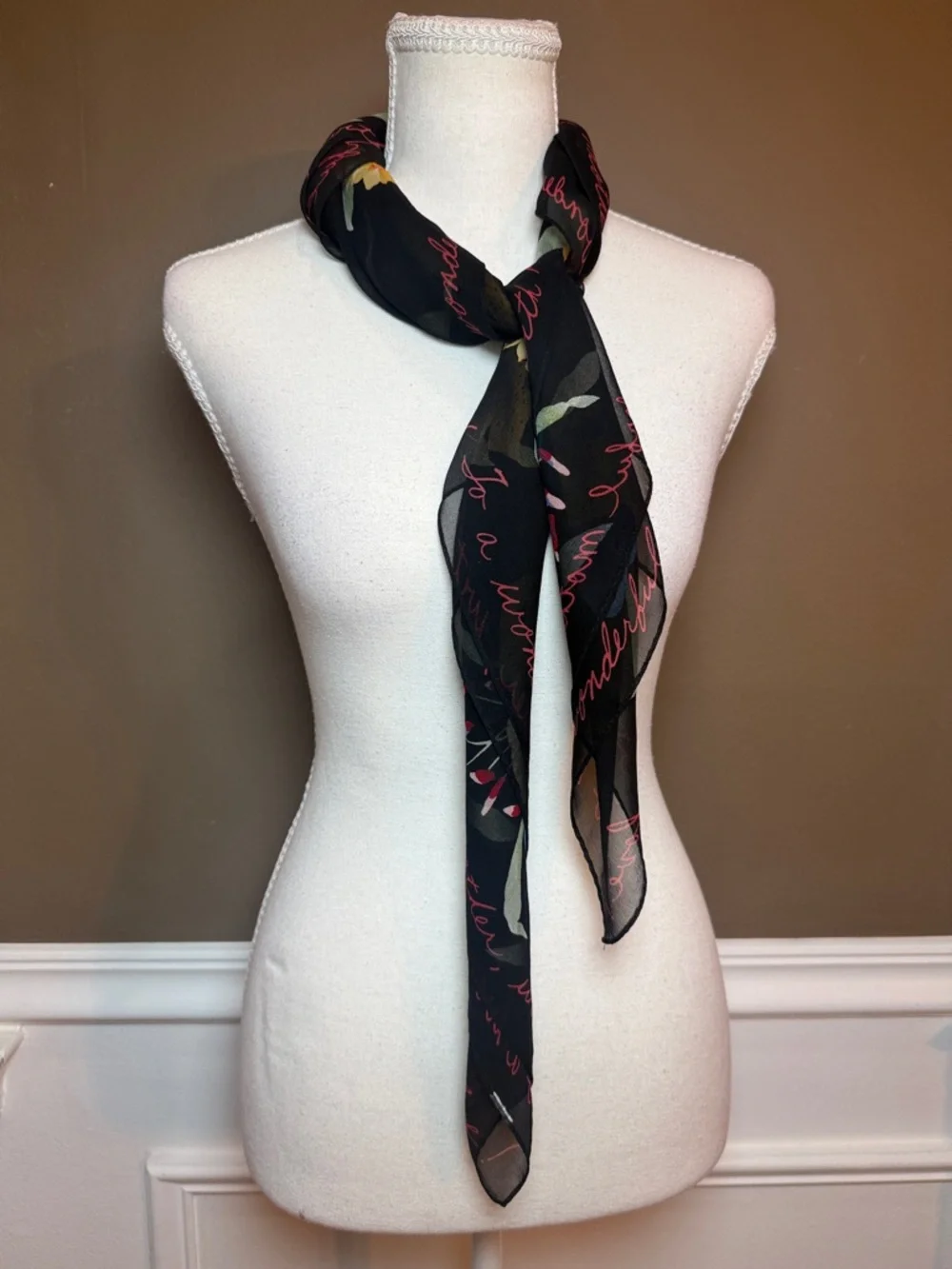 Echo Silk Floral Scarf Mother’s Day Black Gift Script‎ 34-35”